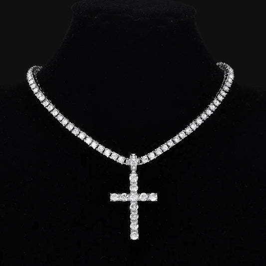 LoffsLuxury™ ICY Silver Cross Pendant Chain